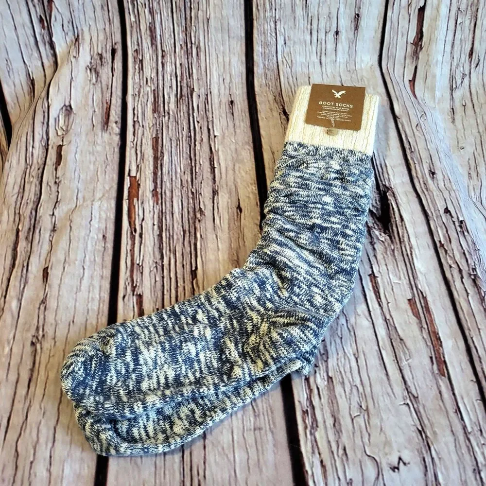 American Eagle Outfitters New Boot Socks Blue White Knit Pattern One Size Womens